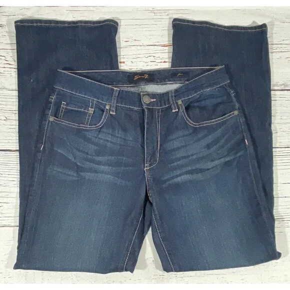 Seven7 Jeans Womens Size 10 Mid Rise Flare Dark Wash Blue Denim Hippie Festival - Picture 1 of 13